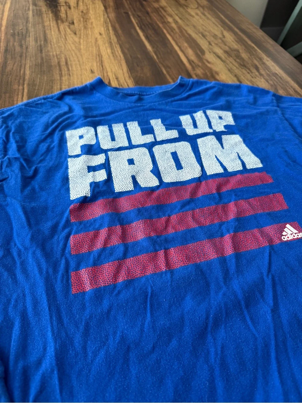 adidas Royal Blue Long-Sleeve Graphic Tee with Red Accents